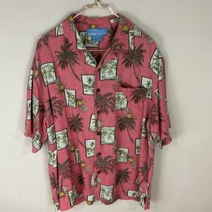 -Bermuda Bay Hawaiian Tropical  Print Silk Shirt Size Large Palm Trees